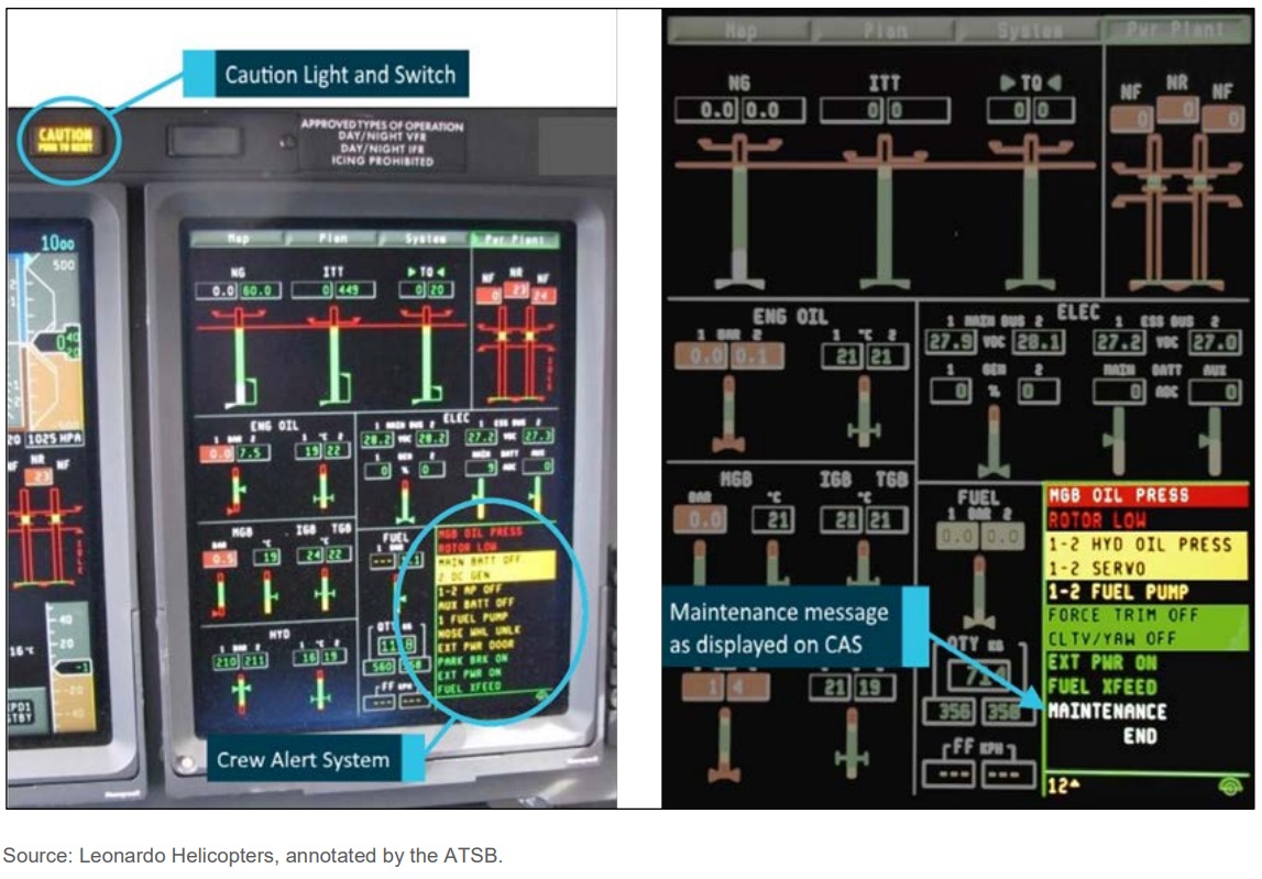 Example AW139 Maintenance Message (Credit: Leonardo / ATSB)