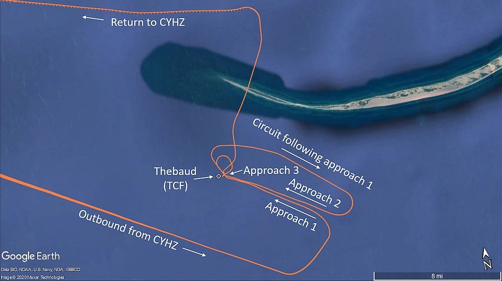 Plot showing CHO Sikorsky S-92A C-GICB's approach paths (Credit: TSB)